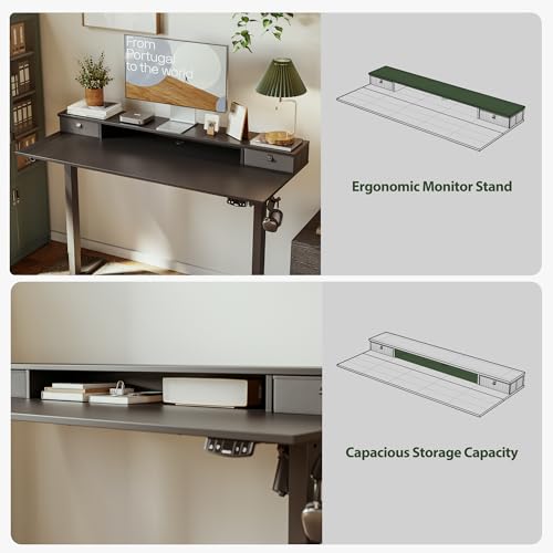 Image of Agilestic 48 x 24 Inches Electric Standing Desk with 2 Storage Drawers, Adjustable Height Sit and Stand Computer Table with Splice Board, Black