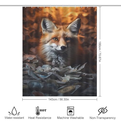 Rideau de douche renard 143x180cm imperméable en polyester doux