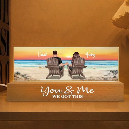 FAMITRENDZ Personalized Couple Sitting at Eternal Sunset Beach Acrylic Block LED Night Light, Custom Anniversary Valentines Day Gifts for Him Her, Gifts for Girlfriend Boyfriend, Bf Gf Gift Quote 1