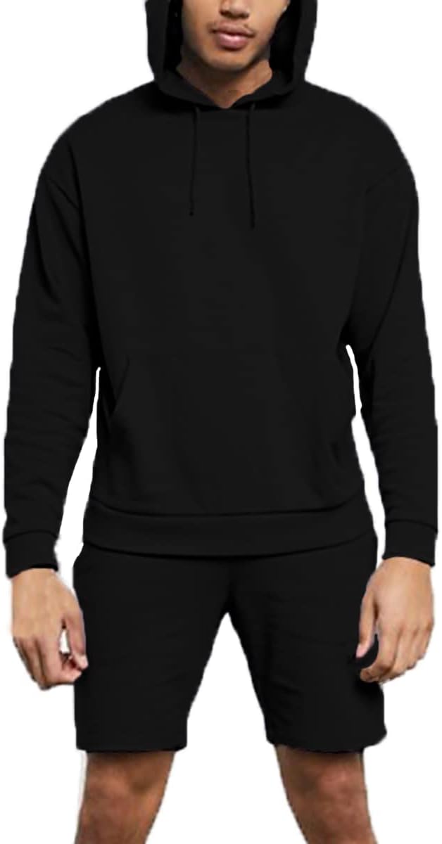 Urban Road Mens Activewear Sports Plain Hoodie and Shorts Set