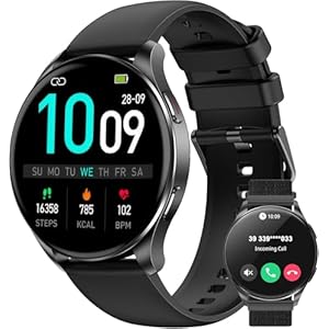 IOWODO Smartwatch Damen Herren 2026 (Rund 1.43″ AMOLED) | Bluetooth Anrufe + 380mAh Akku (7 Tage) | 2 Armbänder | IP68 Wasserdicht | 100+ Sportmodi | 24/7 Puls+SpO2+Schlafanalyse | iOS/Android