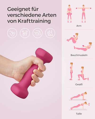 SONGMICS Hanteln 2er Set, 2 x 0,5 kg, Kurzhanteln mit matter Beschichtung aus Neopren, rutschfest, Fitness, Krafttraining, für Zuhause, Fitnessstudio, pink SYL61PK