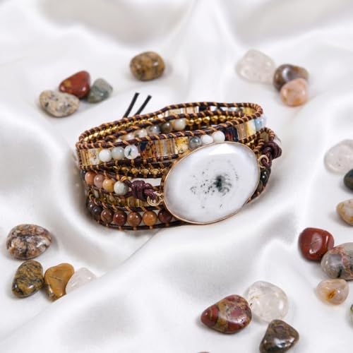 Image of YGLINE Natural Stone Beaded Healing Wax String 5 Wraps Bracelets