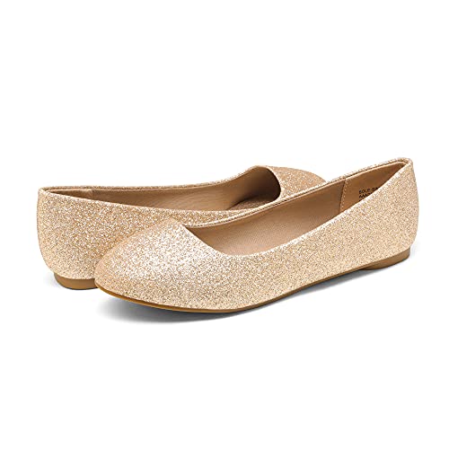DREAM PAIRS Women's Sole-Simple Ballerina Walking Flats Shoes,Size 9,Gold/Glitter,Sole-Simple
