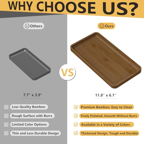 Image of Weenson Bathroom Vanity Tray for Soap Dispenser, Perfume, Makeup, Dresser Jewelry, Decor, Candle, Bamboo Kitchen Tray for Counter Coffee Spice Salt Brown Toilet Tank Tray11.81 inchL x 6.1 inchW x 0.79 inchH