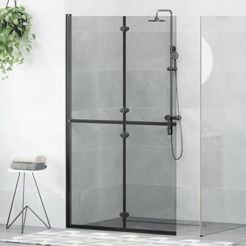 Walk-In - Mampara de ducha (aluminio y cristal de seguridad, 110 x 6,5 x 190 cm, plegable, ahorra espacio, para baños modernos y mampara de ducha flexible), color negro