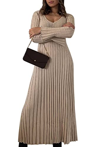 Minetom Damen Strickkleid Wickelkleid Pulloverkleid V-Ausschnitt Langarm...