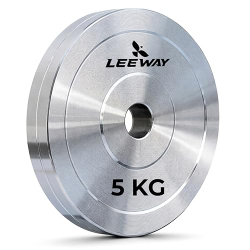 Image of Leeway Calibrated Steel Weight Plates (5kg x 2) | 51mm Olympic Barbell Plates for Home Gym & Powerlifting | Solid Steel Construction | Gym Weights for Strength Training & Workouts (Chrome, 5kg Pair)