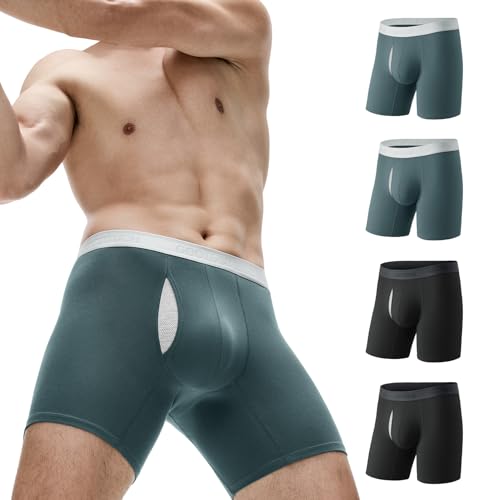 GOOTUCH Men's Odor Control Cotton Boxer Briefs, Moisture Wicking Sweat-Out Softer Underwear, Durable & Anti Chafe (2&4 pack)2