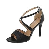  Ital Design High Heel Sandaletten Damen-Schuhe Pfennig-/Stilettoabsatz Heels Schnalle Sandalen & Schwarz, Gr 41, 8446-
