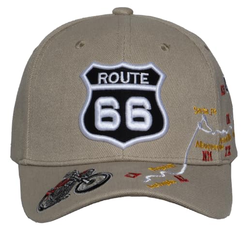 Image of TOP HEADWEAR Route 66 Embroidered Baseball Cap Americana Travel Hat | Mens Womens Historic Highway Inspired Style & Detailed Road Map Embroidery