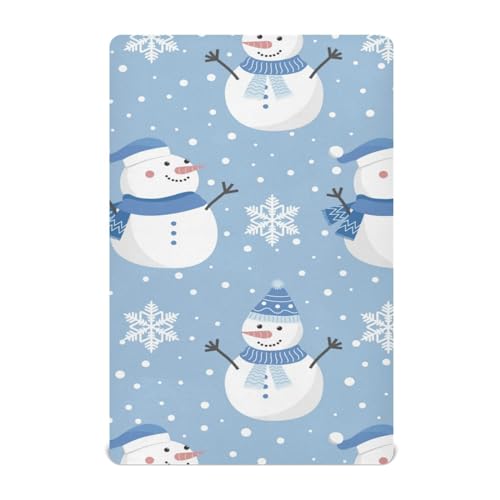 Moudou Christmas Snowman Playard Sheet for Boy Girls, Soft Breathable Fitted Toddler Sheet for Standard Playard Bed Mattress, 39 x 27 x 5 Inch