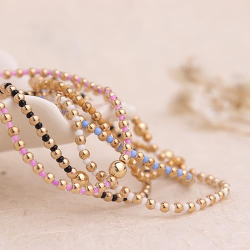 Gold Beaded Stackable Friendship Bracelets Set for Women, Handmade Boho Stretch Summer Jewelry Gift.4