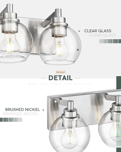 Image of Bathroom Light Fixtures, 4 Light Brushed Nickel Vanity Light, 26 Inch Modern Wall Sconces with Globe Clear Glass Shade, Vanity Lighting Fixtures Over Mirror, VL195-BN-CL-4