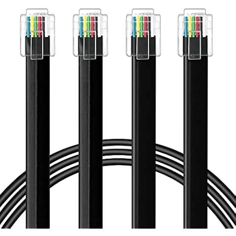 NECABLES 2Pack RJ12 Cable 6ft Phone Cord RJ12 6P6C Male to Male Straight Wired for Both Data and Voice Use Black - 6 Feet Cover