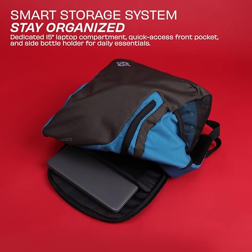 Image of Nivia Conviction 2.0 Sports Backpack For Men And Women, 25L Lightweight Gym And Training Bag With 15-Inch Laptop Compartment, Padded Straps, Quick Access Pocket, Side Bottle Holder (Black /Blue)