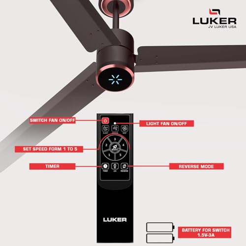 Image of LUKER JVLuker USA Aerozen Prime1200mm BLDC Ceiling Fan with IR Remote BEE 5 Star 65% Energy Saving High Air Delivery Low Noise LED Indicator Reverse Mode for Living (Baker Brown-Black-Baker Brown)