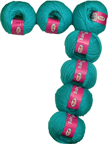 Image of M.G ENTERPRISE 100% Acrylic Wool Teal 7 Pc Baby Wool 4 ply Wool Ball Hand Knitting Wool /Art Craft Soft Fingering Crochet Hook Yarn-AF Art-HD