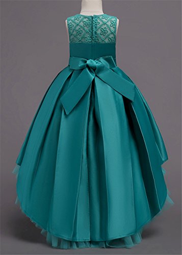 Summer Casual Playwear Girl Clothes Size 7-16 13 14 Mint Turquoise High Low Beach Wear Sleeveless Knee Big Girls Kids O Neck Mesh Belt Bow Train Floral Petal Pleated Dress Dresses (Green, 170) #TOP3