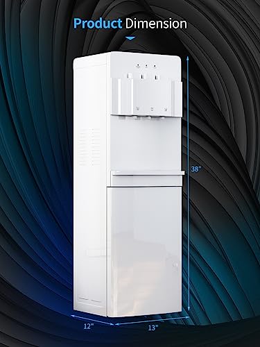 Image of TABU Bottom Loading Water Cooler with 3 Temperature-Hot, Cold, Room Settings, 3 or 5 Gallon Bottle Freestanding Water Dispenser with Child Safety Lock, Anti-Scalding, for Home /Office,White