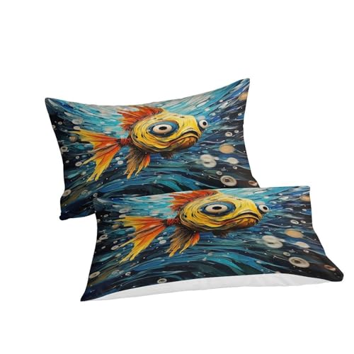 Housse de couette poisson dorée 3D anti-plis lit Super King - 3
