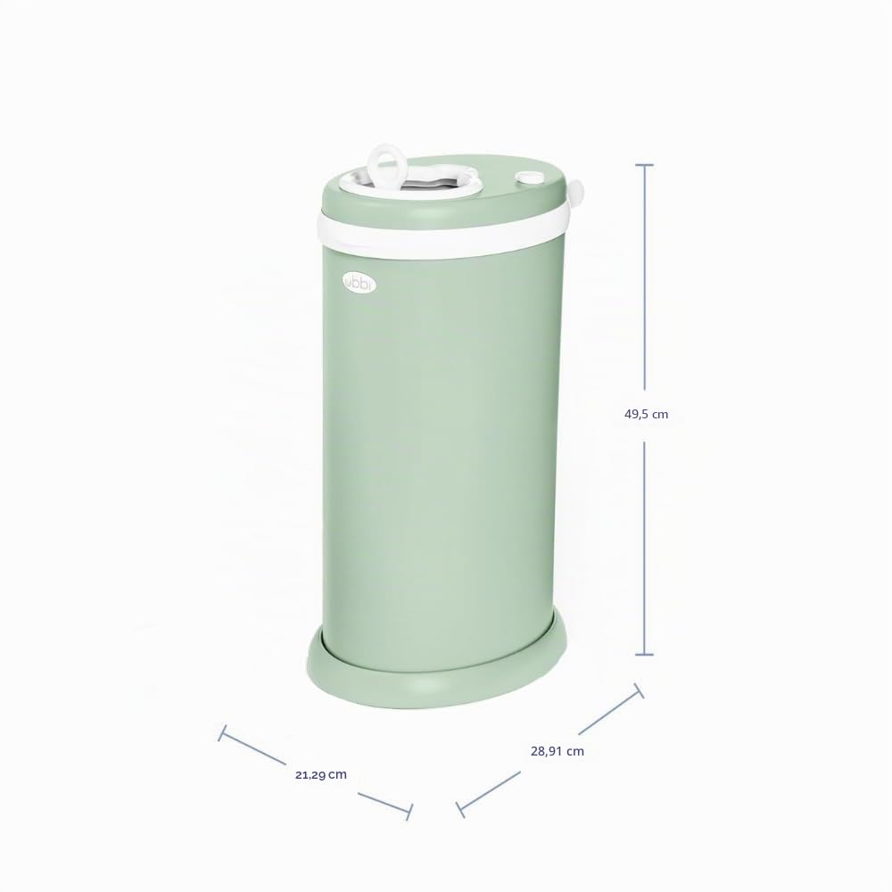 Ubbi Cubo de basura de acero con bloqueo de olores, no requiere bolsa especial, ahorro de dinero, galardonado, diseño moderno, papelera de pañales imprescindible, color verde salvia