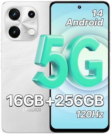 UMIDIGI Note 100 5G Unlocked Cell Phone, 5G Dual SIM Android 14 Phone, 50MP Camera,16(8+8) GB+256GB/TF 1TB Expend Smart Phone, 6.8″ HD+120Hz Display, Fingerprint+AI Face Unlock, Dual Mic(White)