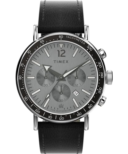 Montre pour homme Timex Waterbury 43 mm : le cadeau idéal avec boîtier argenté et bracelet noir