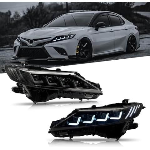 T T-ABC New Headlamp Compatible with Toyota Camry 2018-2024 SE LE XSE XLE TRD Nightshade AWD Hybrid Headlights Quad Style Clear Version Sequential Custom 8th Gen Accessories (4 Lens White) Cover