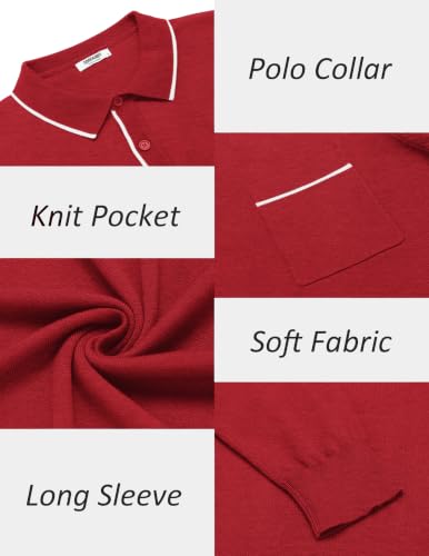COOFANDY Camiseta Polo de Punto para Hombre de Manga Larga con Cuello, Suéter Casual Empresarial, Estilo Clásico con Bajo y Puños Acordonados, Ideal para Golf y Viajes miniatura 6
