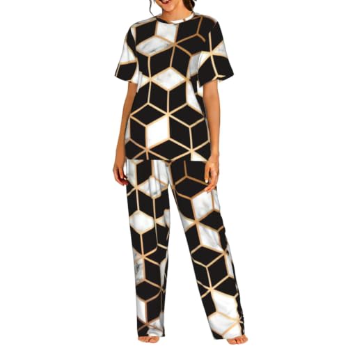 Pyjama manches courtes femme marbré 3D : vêtements de nuit ultra-doux