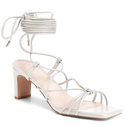 Womens Square Open Toe Lace Up Sandals Chunky Block Heels Strappy Straps Dress Shoes #TOP17