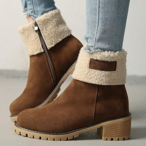 Ankle Boots for Women Winter Boots, Womens Snow Boots Warm Fur Lined Booties - Insulated Low Heel Shoes Non-Slip Mini Boots Shoes for Women 20252