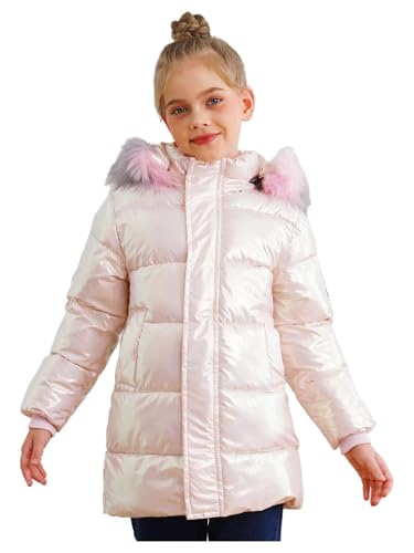 Kids Girls Shiny Long Length Jacket Winter Coat Weather Resistant Outerwear for Causal Daily Wear