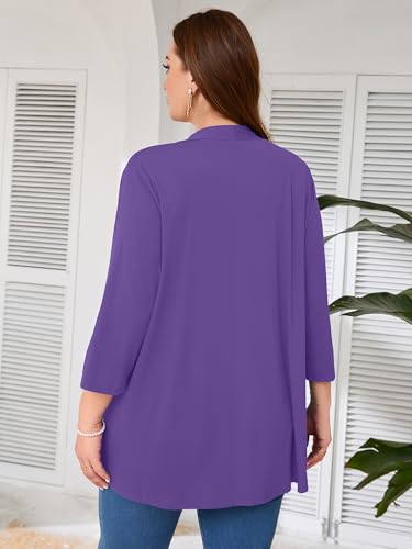 Image of AusLook Women's Plus Size Lightweight Open Front Cardigan 3 /4 Sleeve Cover Ups Shrugs Shawls and Wraps Kimono Jacket Coat