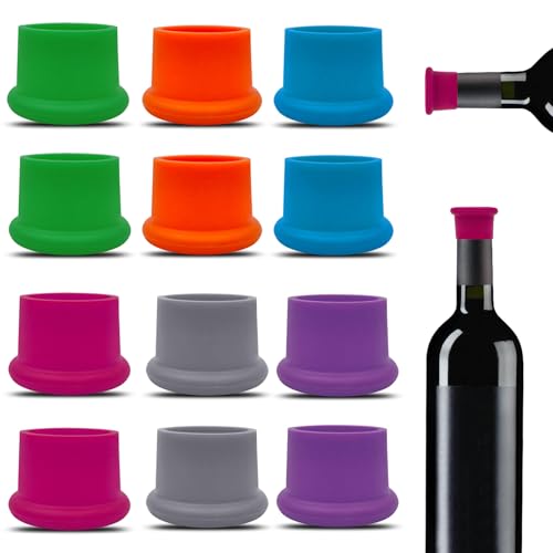 12 Pcs Colorful Wine Stoppers, Reusable Silicone Wine Corks,Champagne Stoppers,Beverages Beer Bottle Caps,Wine Bottle Stoppers for Glass Bottles, Keep Wine Fresh