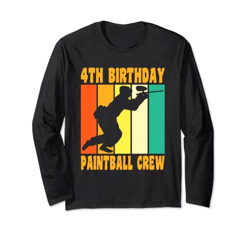 Happy 4 Birthday 4 Year Old Retro Paintball 4th Birthday Long Sleeve T-Shirt