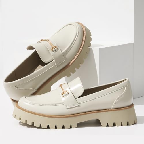 Image of ZURIN Loafers for Women Platform Chunky Heel Loafers Lug Sole Penny Loafers Comfortable Womens Business Casual Shoes