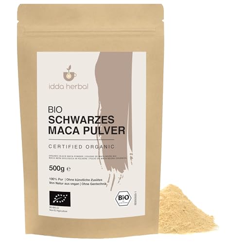 IDDA Herbal Maca Pulver schwarz aus Peru BIO 500g schwarze Macawurzel gemahlen bio Maca Pulver