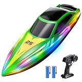 HOLYFUN RC Boat for Kids & Adults, 2.4GHz 9.3 Mph Remote Control Boat with Led Light, 2 Battery(30 Mins Play), Summer Toys Boats for Water Pool & Lake