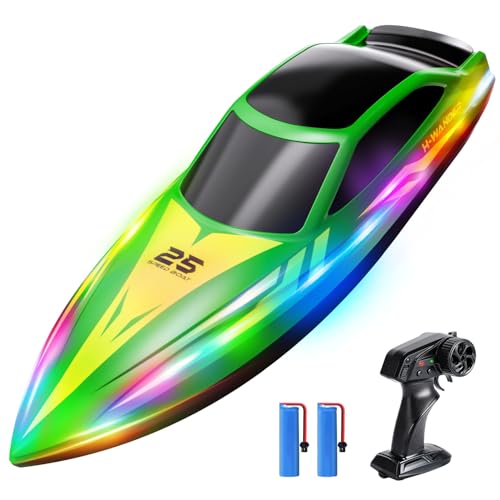 HOLYFUN RC Boat for Kids & Adults, 2.4GHz 9.3 Mph Remote Control Boat with Led Light, 2 Battery(30 Mins Play), Summer Toys Boats for Water Pool & Lake