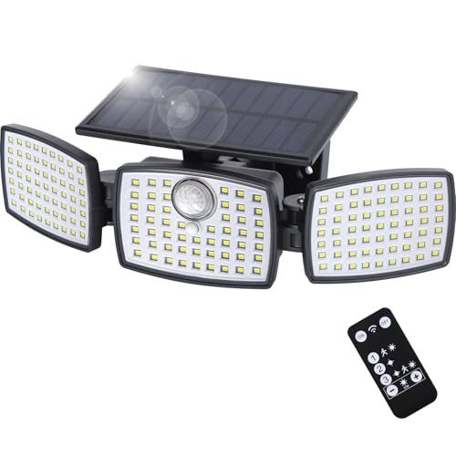 Dotoy センサーライト 屋外 防水 ソーラーライト 人感センサー 120°感知角度 3つ知能モード 3面発光 高輝度3000lm IP65 角度調整可能 自動点灯/消灯 防犯 表玄関 庭用 駐車場 停電時適用 防災対応 リモコン付属