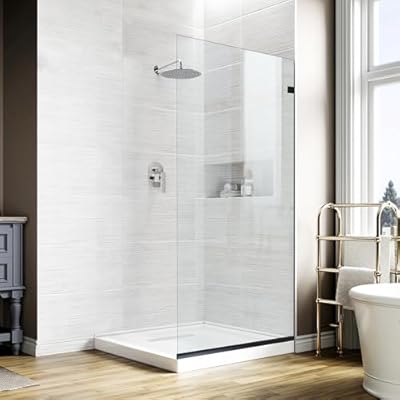 36" W * 78" H Fixed Frameless Shower Screen - 5/16"(8mm) Thick Clear Tempered Glass Panel, Single Shower Door for Bathroom, (Matte Black, 36“ W x 78" H)
