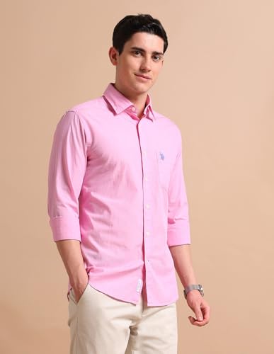 Image of U.S. Polo ASSN. Solid Regular Fit Shirts for Men - 100% Cotton, Full Sleeve Mens Casual Shirts