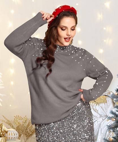 Image of RITERA Womens Plus Size Sweaters Pearl Long Sleeve Casual Pullover Warm Jumper Knit Tops XL-5XL