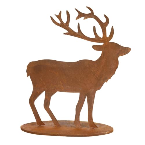 ecosoul Gartendekoration Hirsch stehend mit Platte Metall Rost Deko zum...