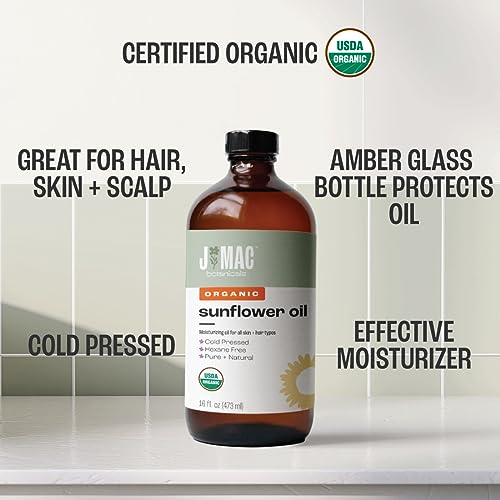 J Mac Botanicals Organic Sunflower Oil (16 Oz Glass Bottle) Usda Organic Certified 100% Pure Carrier Oil thumb #3