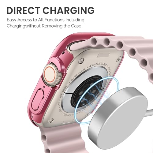 Image of Misxi 2 Pack Hard PC Case with Tempered Glass Screen Protector Compatible with 49mm Apple Watch Ultra 3 (2025) / Ultra 2 / Ultra, Anti-Drop Scratch Resistant Lightweight Cover for iWatch, 1 Rose Pink + 1 Transparent
