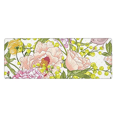 Tapis de souris de jeu XXL à fleurs violettes avec bords cousus durables