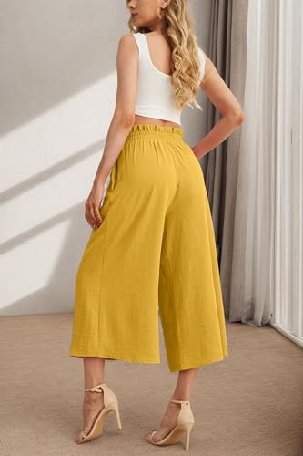 Image of IWOLLENCE Women Flowy Loose Wide Leg Pant Summer Beach Casual Trousers high Waist Adjustable Knot Business Work Casual Pants